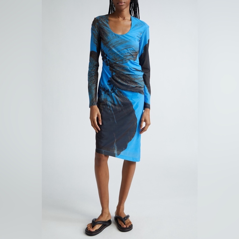 Stine Goya Leonora Dress Abstract Floral Long Sleeve Asymmetric Dress BROKEN ZIP